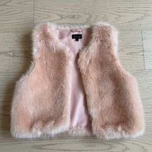 Topshop Faux Fur Vest, Pink Nude, Gilet, US 4